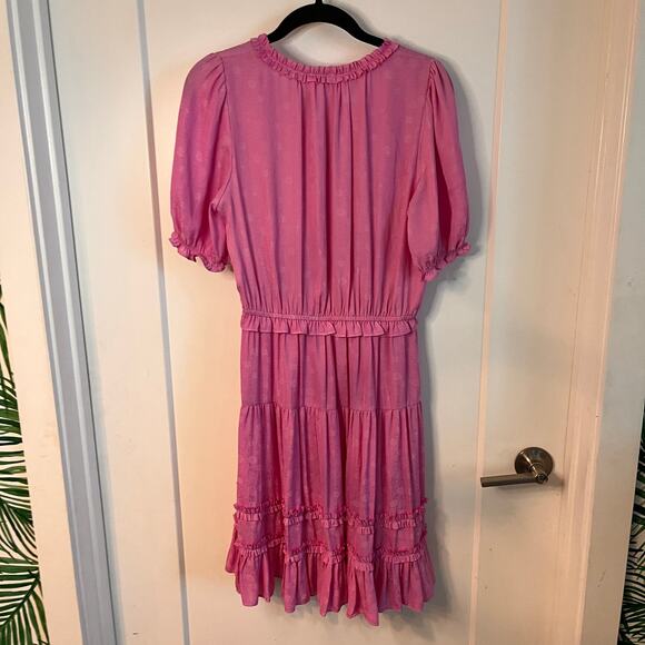 Current Air Pink Embossed Ruffle Mini Dress Size Small - Picture 4 of 10